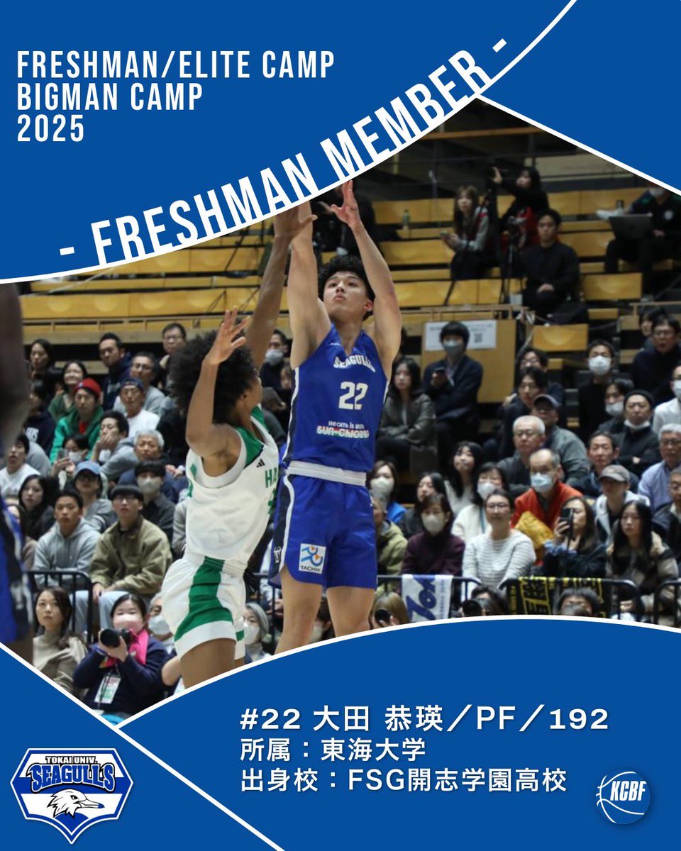 【お知らせ】
12月20日(土)、21日(日)に行われるフレッシュマン・エリートキャンプのメンバーが決定🙌

#22 大田 恭瑛(東海大)

#大学バスケ
#KCBF