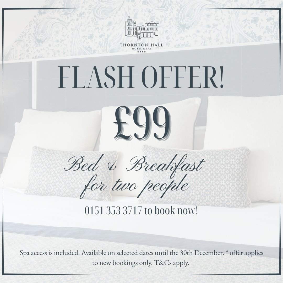 thornton_hall's tweet image. We still have some availability left on our incredible £99 offer! 

Looking for some pre-christmas tlc? Enjoy a stay with spa access and breakfast all for less than £100

Information above to book. 

 #ThorntonHallHotel #TravelDeals #WinterEscape #RelaxAndUnwind #UKStaycation