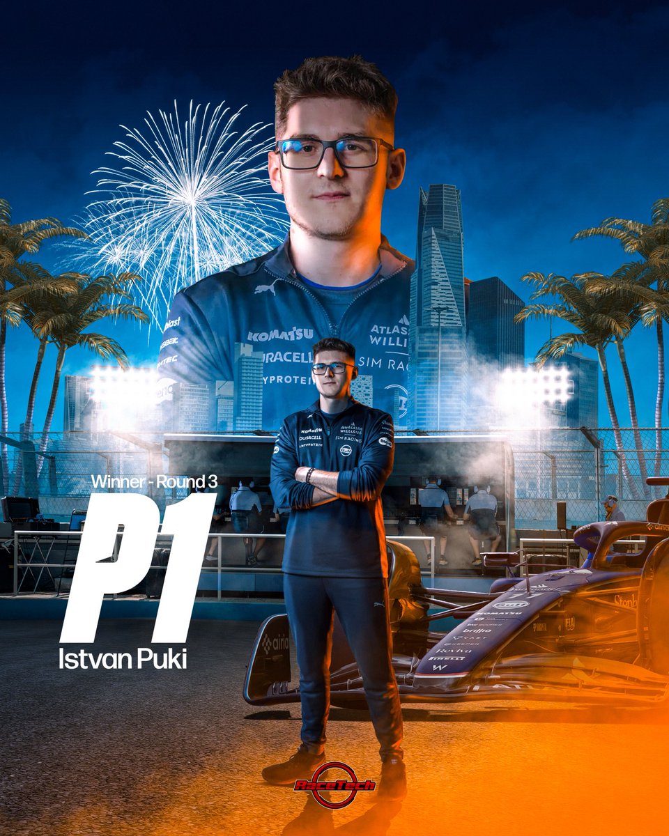 RaceTechSim's tweet image. Race Winner R3 | @IstvanPuki7 🥇

Istvan takes the win for @WilliamsEsports around Jeddah 🇸🇦on his debut race for them making it three in a row for Williams 👏😳

Next Up is Mexico 🇲🇽🔜
🎨 @Thod_Graphics 

#RaceTech