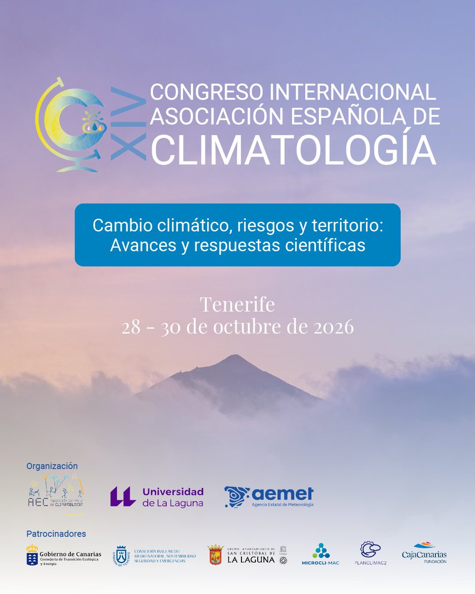 🌍 La #ULL acogerá a finales del próximo mes de octubre este congreso clave para profundizar en los retos actuales del sistema climático y el impacto sobre el territorio.

📅 Si te interesa se ha ampliado el plazo para el envío de resúmenes hasta el 30 de enero de 2026.

Más info