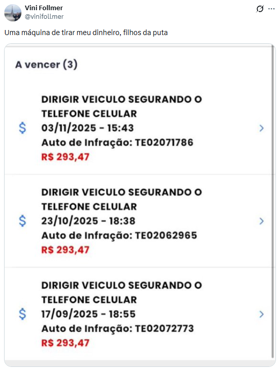delucca's tweet photo. experimenta dirigir sem o celular na mão só pra testar num negócio https://t.co/Bg2RfnkdZR