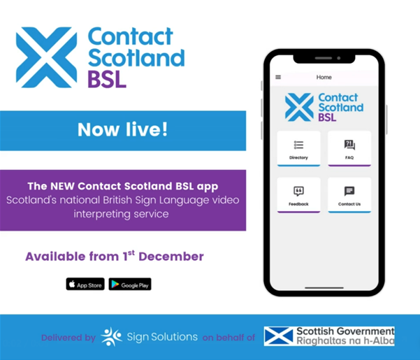 ILFScotland's tweet image. Download the new Contact Scotland BSL app!

Free unlimited calls. 24 hours a day, 7 days a week.
The video relay service for Scotland’s Deaf community.

Find it on the app store.

#BSL #DeafCommunity #ScottishDeaf #ContactScotland