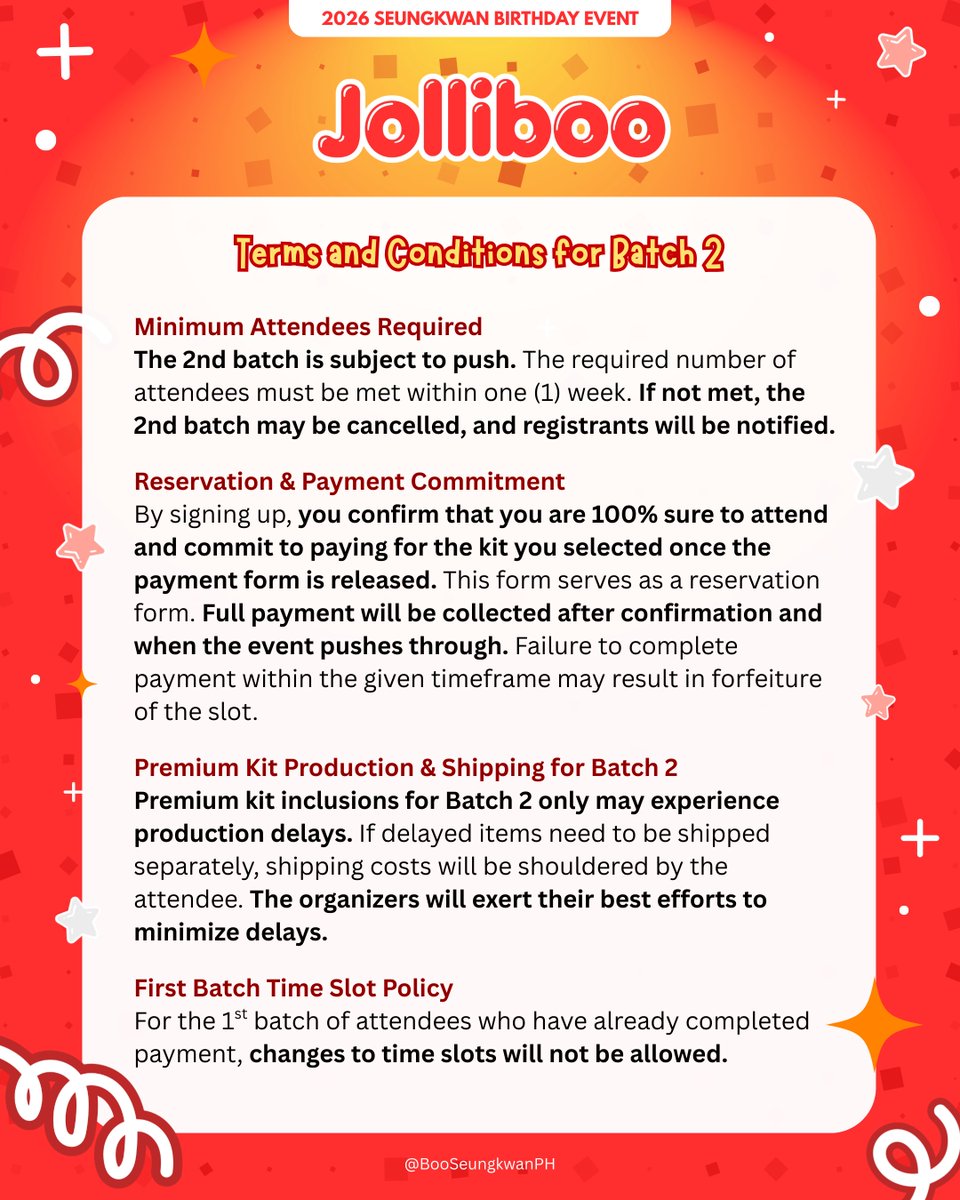 BooSeungkwanPH's tweet photo. 🐝JOLLIBOO BATCH 2 IS NOW OPEN!🐝

IMPORTANT! Please read the terms carefully before signing up. Reserve here: https://t.co/OR4BUJCe60

📅January 11, 2026
⏰[NEW] 4:00 PM - 6:00 PM
📌Jollibee Starmall EDSA Shaw
⏳1:1 only. Until slots last  

#JolliBOO
#Happy_SEUNGKWAN_Day https://t.co/HAdSqfLpHA