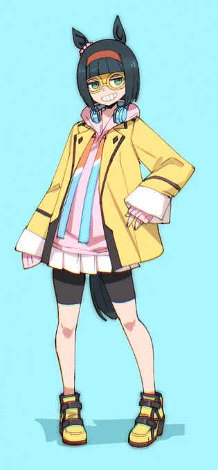 中央に行くと全員華やかな主役級(モブも基本かわよい)のでこの子は面白い存在でした ヘッドホンはダミーというか骨伝導? *靴ひもほどかれないようにベルクロ