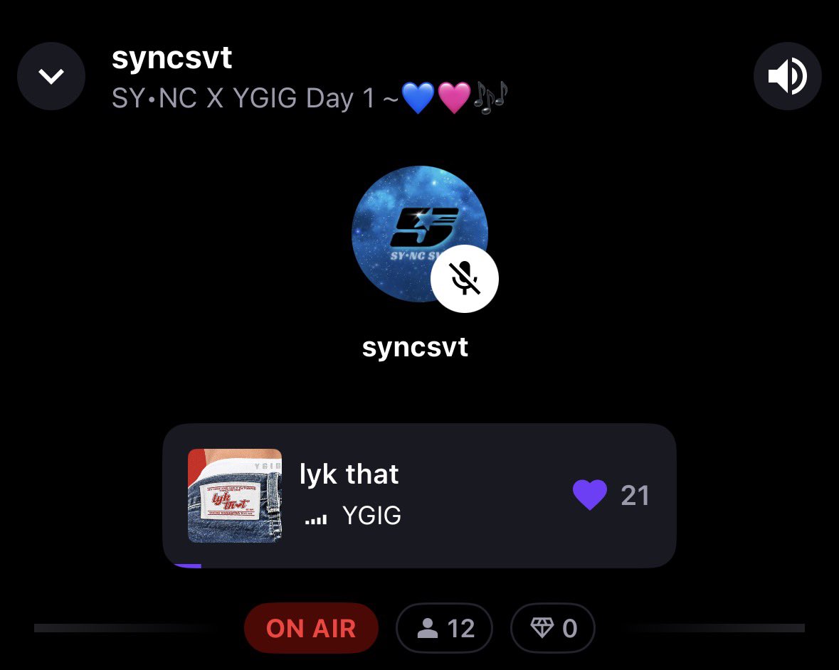 [🎵] ONGOING STREAM  

🟢 we are now LIVE! Hop on  <a href="/STATIONHEAD/">STATIONHEAD</a> and jam with us through music from <a href="/ygig_official/">YGIG</a> and <a href="/thesyncph/">SY•NC</a> ✨✌️

🎧 DEC 16| 8 to 10 PM PHT
💻stationhead.com/syncsvt

#YGIG <a href="/ygig_official/">YGIG</a> 
#SYNCph <a href="/thesyncph/">SY•NC</a>