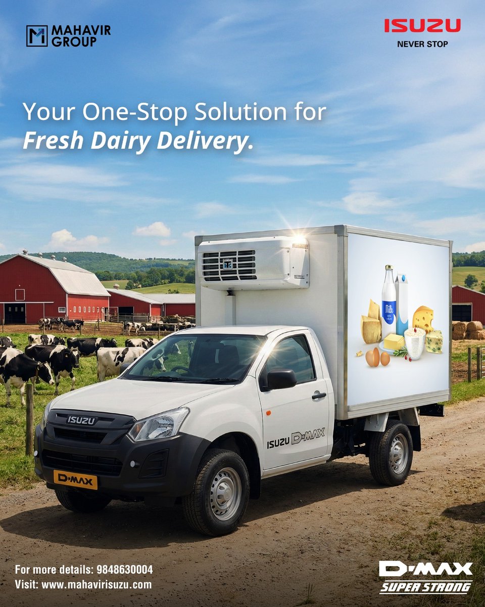 ISUZUHyderabad's tweet image. Built for dependable, temperature-controlled transport, the ISUZU D-MAX ensures every delivery reaches its destination fresh, safe, and on time. 
Call: 9848630004. 
#MahavirISUZU #Dmax #Regularcab #ISUZUdmax #Rcab #ISUZU #ISUZUneverstop #ISUZUmotorsIndia