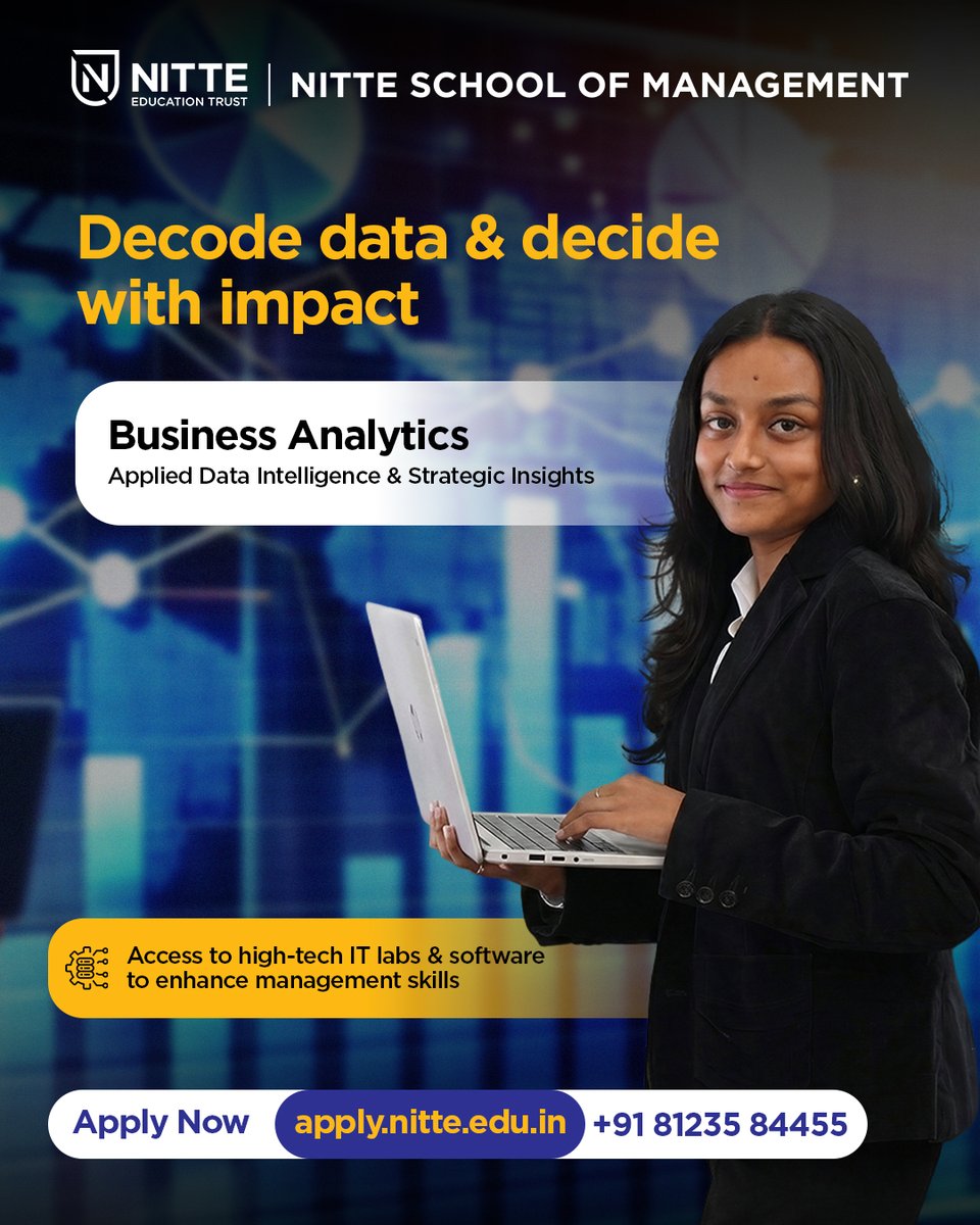 NSOM_BLORE's tweet photo. 📖Master the art of turning data into decisions that drive change and predict the next big trend with NSOM.
🔗Appy Now at: https://t.co/y2nBdqbzdA
#ProudMoment #NSOM #Nitte #AICTE #ManagementEducation #NitteSchoolOfManagement #PGDM #NationalRecognition #ExpertCommittee #Milestone https://t.co/teLTRJJlta