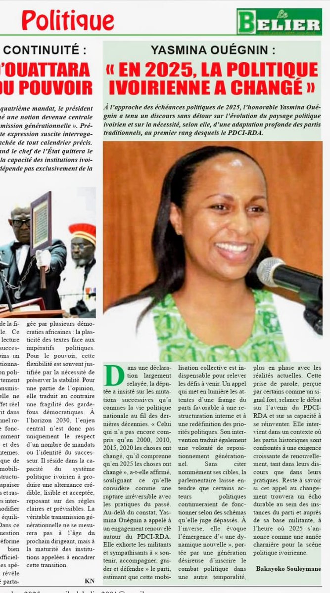 YESforYAS2023's tweet photo. L'honorable @yasminaouegnin parle du constat observé sur la scène politique ivoirienne en 2025.... ⤵️

#cotedivoire https://t.co/lYAo5W3cZY