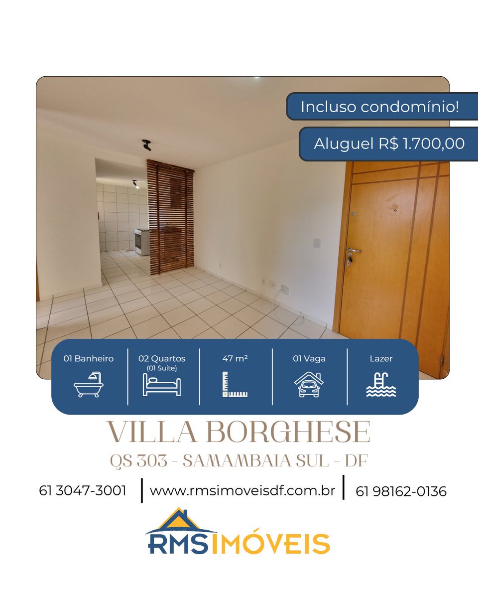 RMSimoveisdf's tweet image. Apartamento no Vila Borghese com 2 quartos, suíte, armários, vaga e lazer completo! Localização privilegiada perto do metrô e comércio estruturado.
Aluguel R$ 1.700 (condomínio incluso).
Agende sua visita!
#RMSImóveis #Samambaia #AluguelDF #ApartamentoDF #VilaBorghese #MorarBem