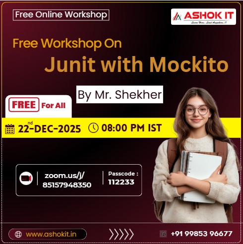 ashokitschool's tweet image. 💻Free Workshop on JUnit with Mockito – Hands-on Testing Session!
.
📲 Register Now:tr.ee/V4SBmZ

👨‍🏫 Trainer: Mr. Shekher.
📅 Starting on: 22nd Dec @ 08:00 PM(IST)
🖥️ Mode :   Online Live Workshop 
.
#JUnit #Mockito #JavaTesting #UnitTesting #JavaDeveloper
