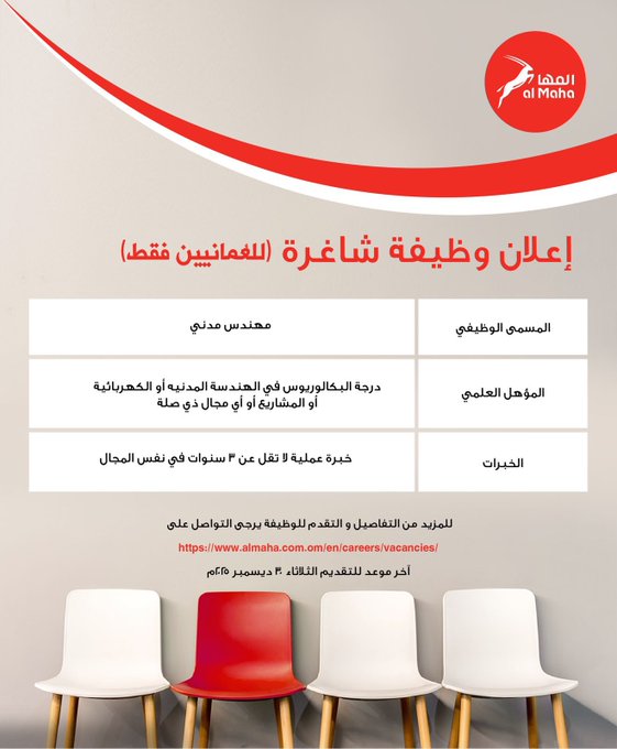 أثير| "المها تعلن عن وظيفة شاغرة للعمانيين فقط. للتفاصيل 