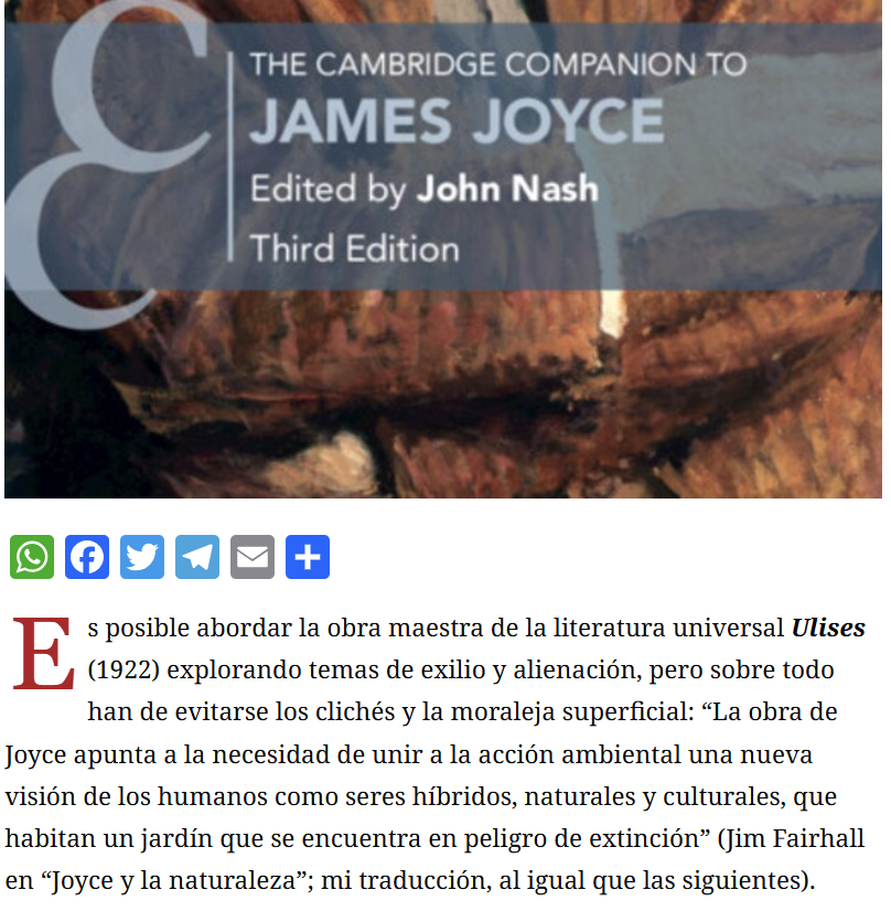 JdMRomeroBarea's tweet image. “Las #ficciones de #Joyce inculcan en el lector el abrazo de la multiplicidad” #CambridgeCompanion to #JamesJoyce @CambridgeUP #Gracias por su #interés en mi #reseña en @zendalibros querida @AidaBSanchez #gracias @clia_g @Vuelo7988 @ComprensLectora @HMeoro romerobarea.wordpress.com/2025/12/16/jam…