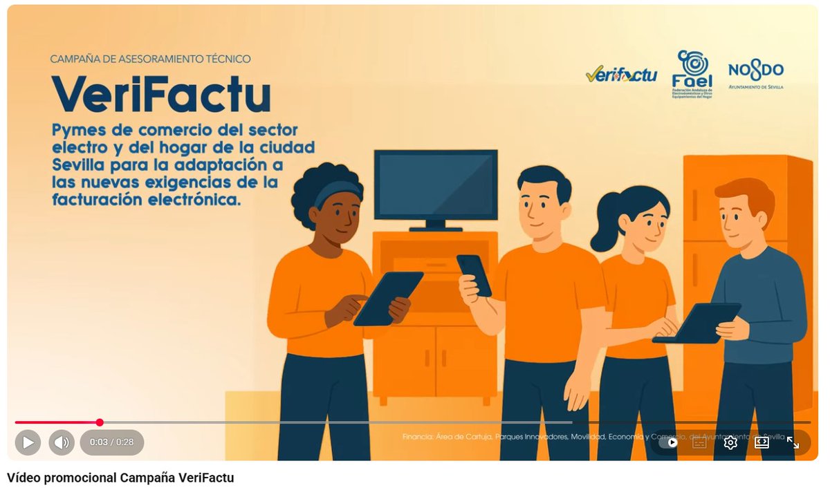 🟠 #CampañaVerifactu: Continuamos trabajando para que las tiendas asociadas puedan planificar con tiempo la transición hacia la facturación digital!🌐📲🖥️✅ 
<a href="/Ayto_Sevilla/">Ayuntamiento de Sevilla</a>
#AreaCartuja #parquesinnovadores #Movilidad #comerciolocal #competitividad 

youtu.be/Gqt6ee7Jjoc