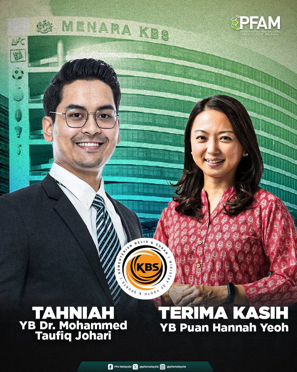 𝐓𝐚𝐡𝐧𝐢𝐚𝐡 𝐘𝐁 𝐃𝐫. 𝐌𝐨𝐡𝐚𝐦𝐦𝐞𝐝 𝐓𝐚𝐮𝐟𝐢𝐪 𝐉𝐨𝐡𝐚𝐫𝐢!

Barisan kepimpinan PFA Malaysia merakamkan setinggi-tinggi tahniah atas pelantikan YB Dr. Mohammed Taufiq Johari sebagai Menteri Belia dan Sukan yang baharu.