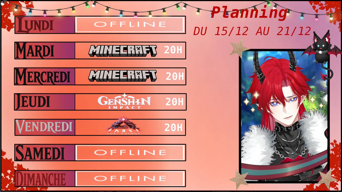 Le Planning est enfin là !! Je met en pause FF15 pour la période des fêtes 🎄 #vtubers #vtuberfr