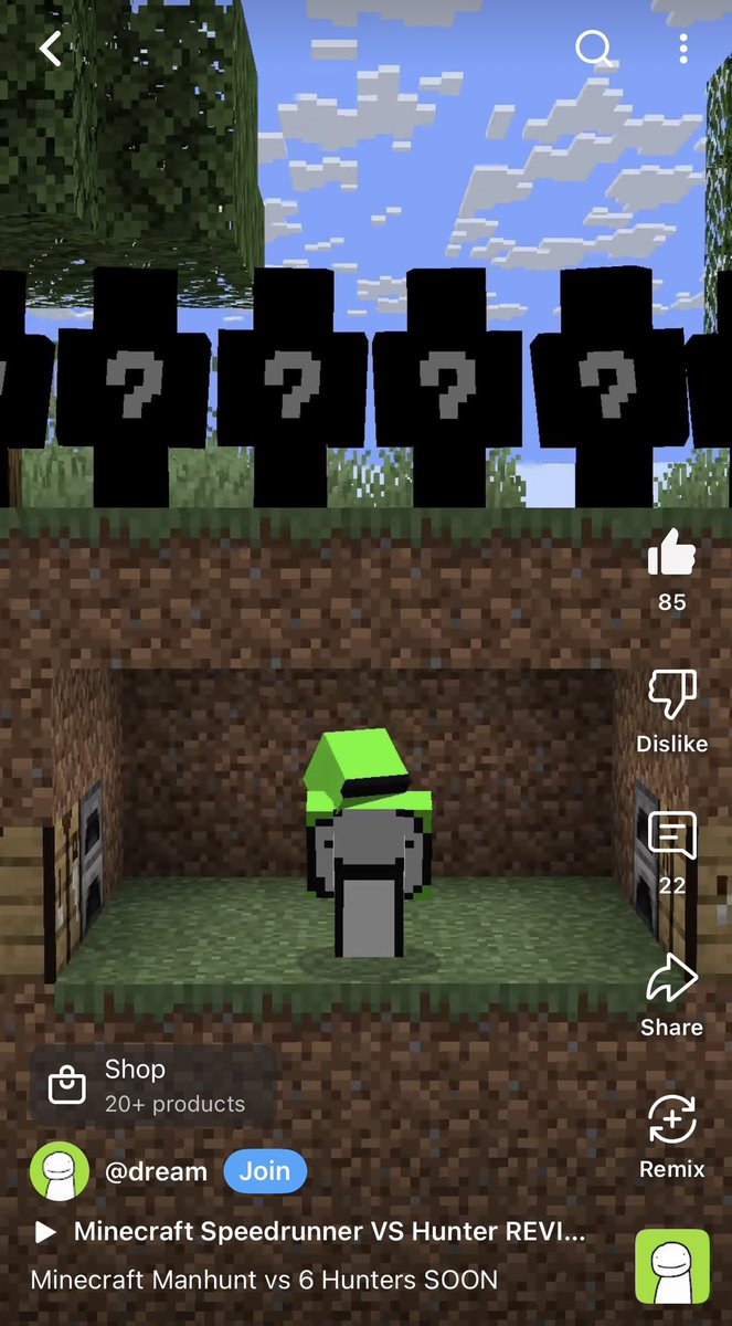 🔴 | Dream posted a new short!!

— Minecraft Manhunt Vs 6 Hunters SOON
🔗: youtube.com/shorts/3ogNyXb…