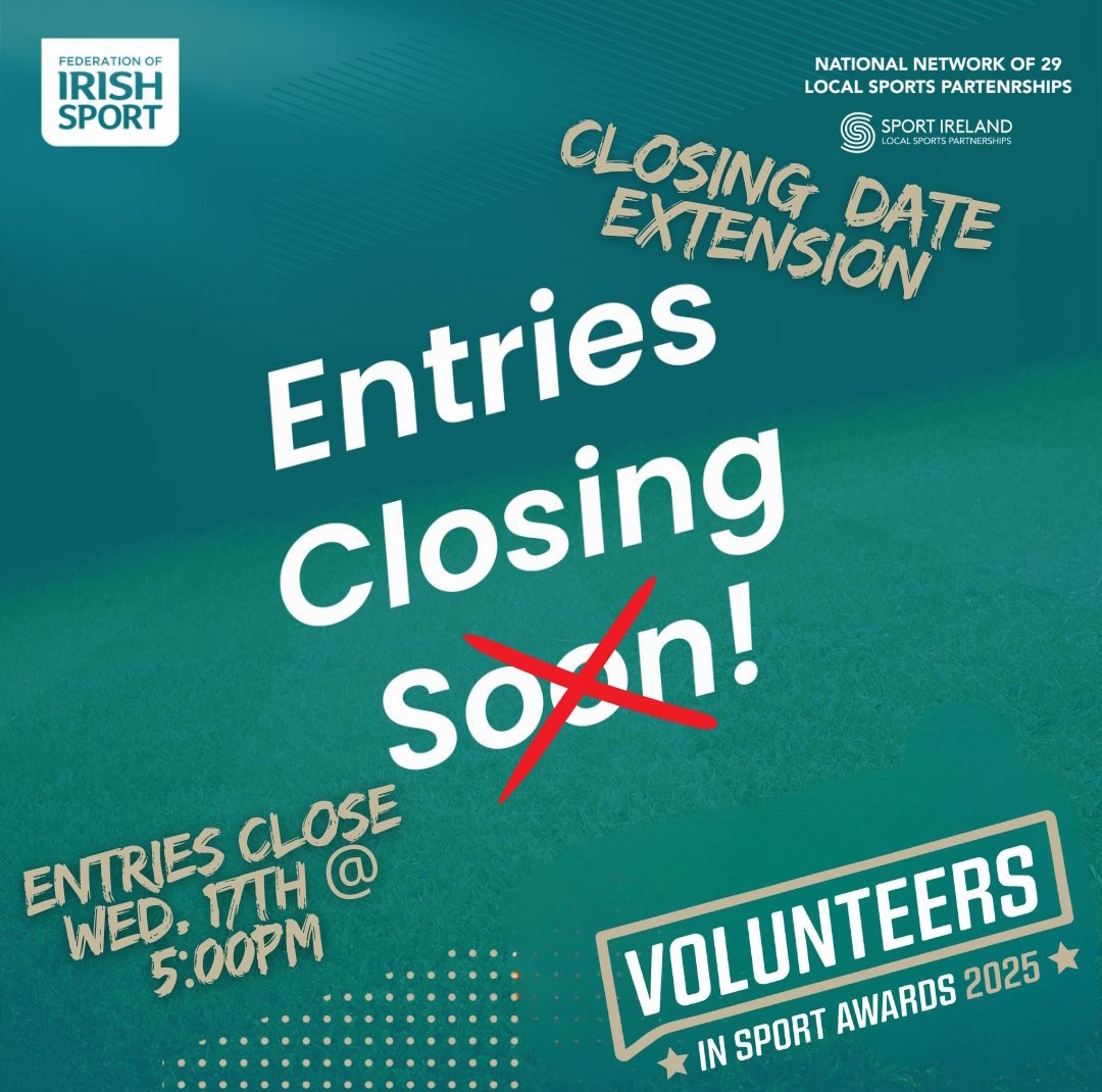 KerryRSP's tweet image. Deadline Extension ⚠️
Due to popular demand @iresport are extending the closing date for entries for the Volunteer in Sports Awards until Wednesday, 17th of December, at 5:00 PM.
Nominate a special volunteer here 👇
volunteersinsport.ie/make-a-nominat…
#DedicatedtotheDedicated