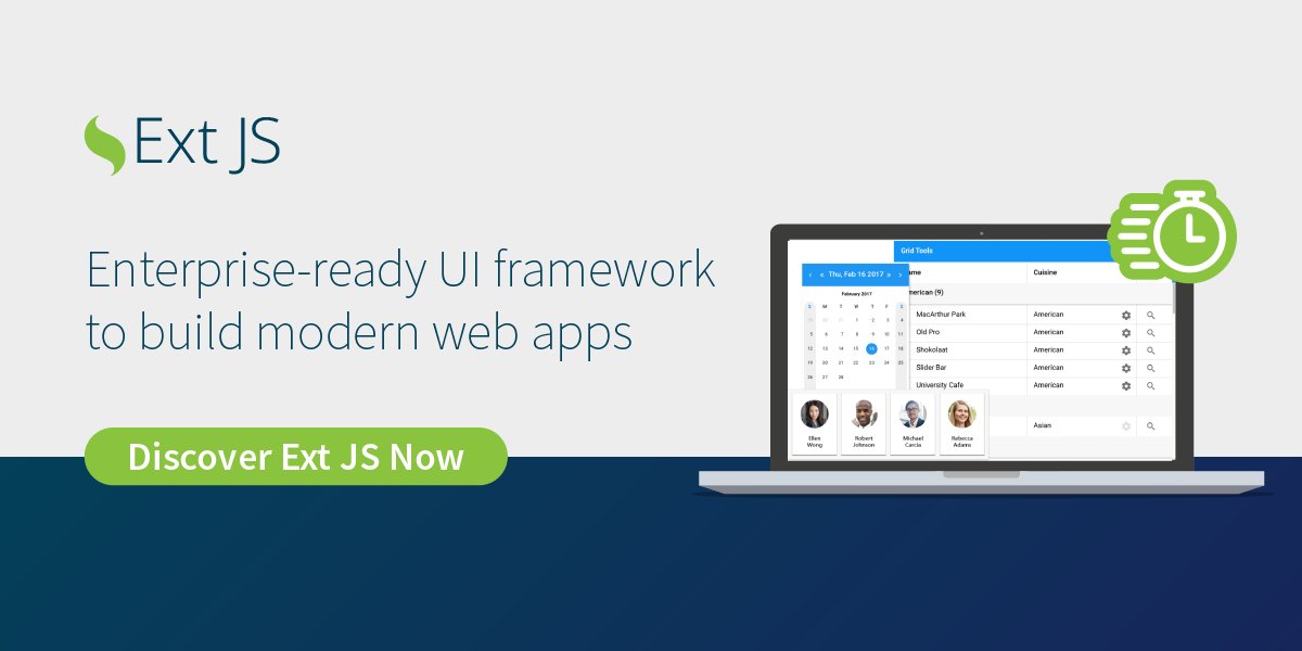 Sencha's tweet image. Not all JavaScript apps are created equal.
If your UI is:

• Data-heavy
• Mission-critical
• Built to last years

Ext JS was made for you.  tinyurl.com/3zzcy545 

#ExtJS #EnterpriseJS #WebDevelopment #Frontend