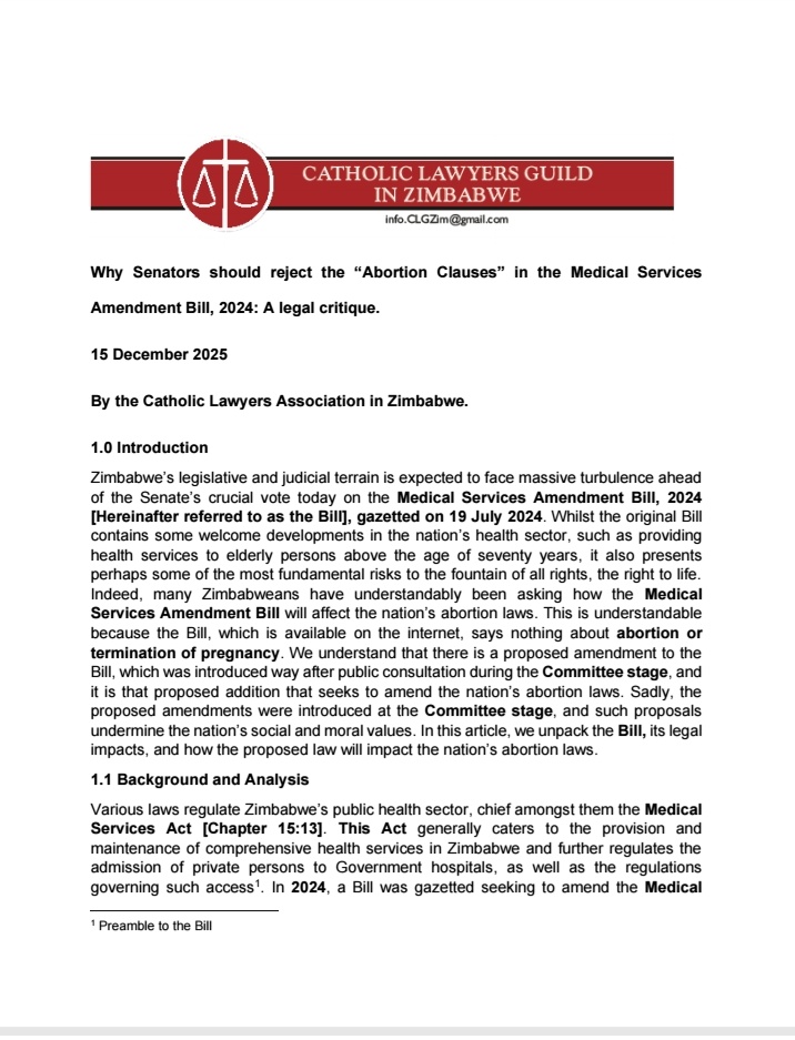 GuildCatholic's tweet image. Our statement on the Abortion clauses in the Medical Services Amendment Bill, 2024. @ParliamentZim @zimlive @RadioChiedza @zccinzim @VaticanNews