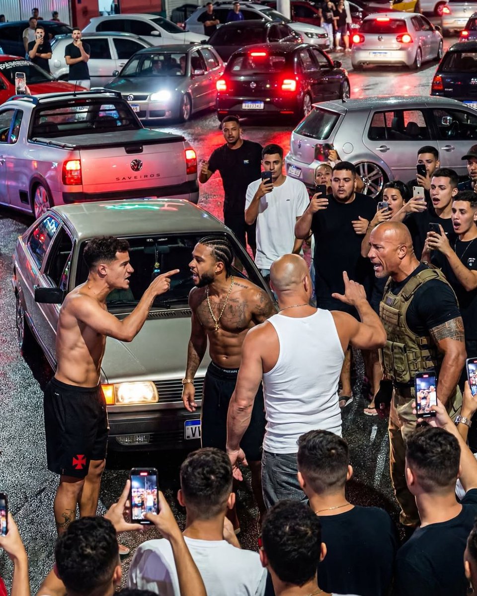 FootballFactly's tweet image. There was a fight on the streets of Brazil, between Coutinho and Memphis Depay 👀