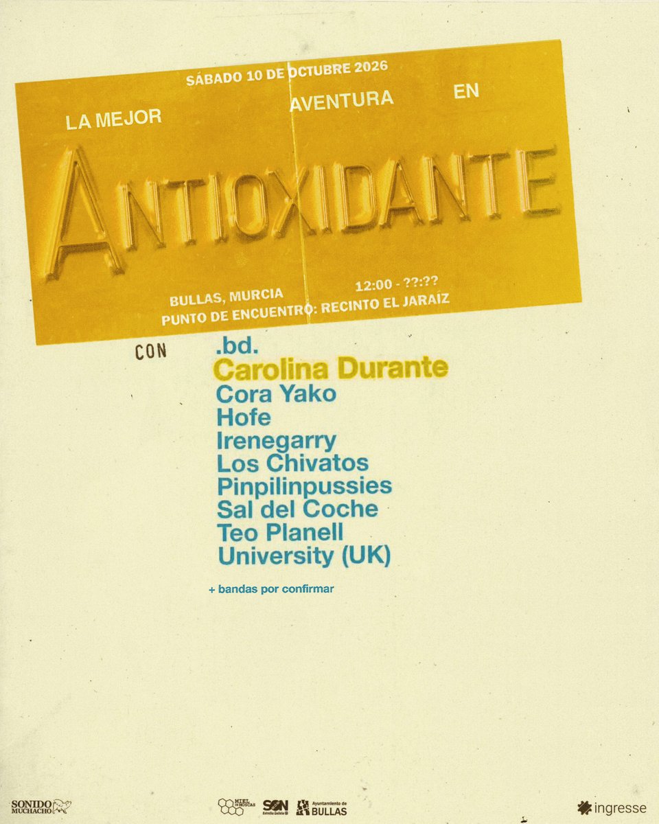 _Antioxidante_'s tweet image. Antioxidante presenta a Carolina Durante en "La mejor Aventura" con este cartel 100% escogido por la banda para la ocasión...

... Porque sus amigos suman más que sus demonios.

🎫 YA A LA VENTA con oferta especial a los 1000 primeros compradores

ingresse.com/la-mejor-avent…