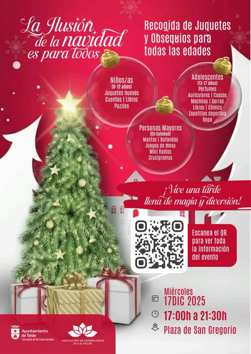 pptelde's tweet image. 🧸 Mañana miércoles 17, las 17:00, en la plaza de San Gregorio, la concejalía de Servicios Sociales dirigida Adela Álvarez, llevará a cabo la recogida de juguetes para nuestr@s niñ@s y regalos para nuestr@s adolescentes y mayores

Campaña: "La ilusión de la Navidad es para todos"