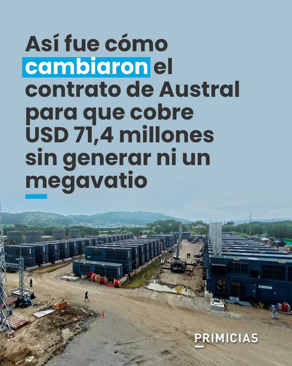 Dos adendas o modificaciones del contrato permitieron "abrir" la llave de pagos para la empresa Austral, pese a que la compañía no entrega ni un megavatio aún. Incluso, un pago se hizo luego de haber terminado el plazo de entrega de la obra. prim.ec/vPCw50XK6cS
