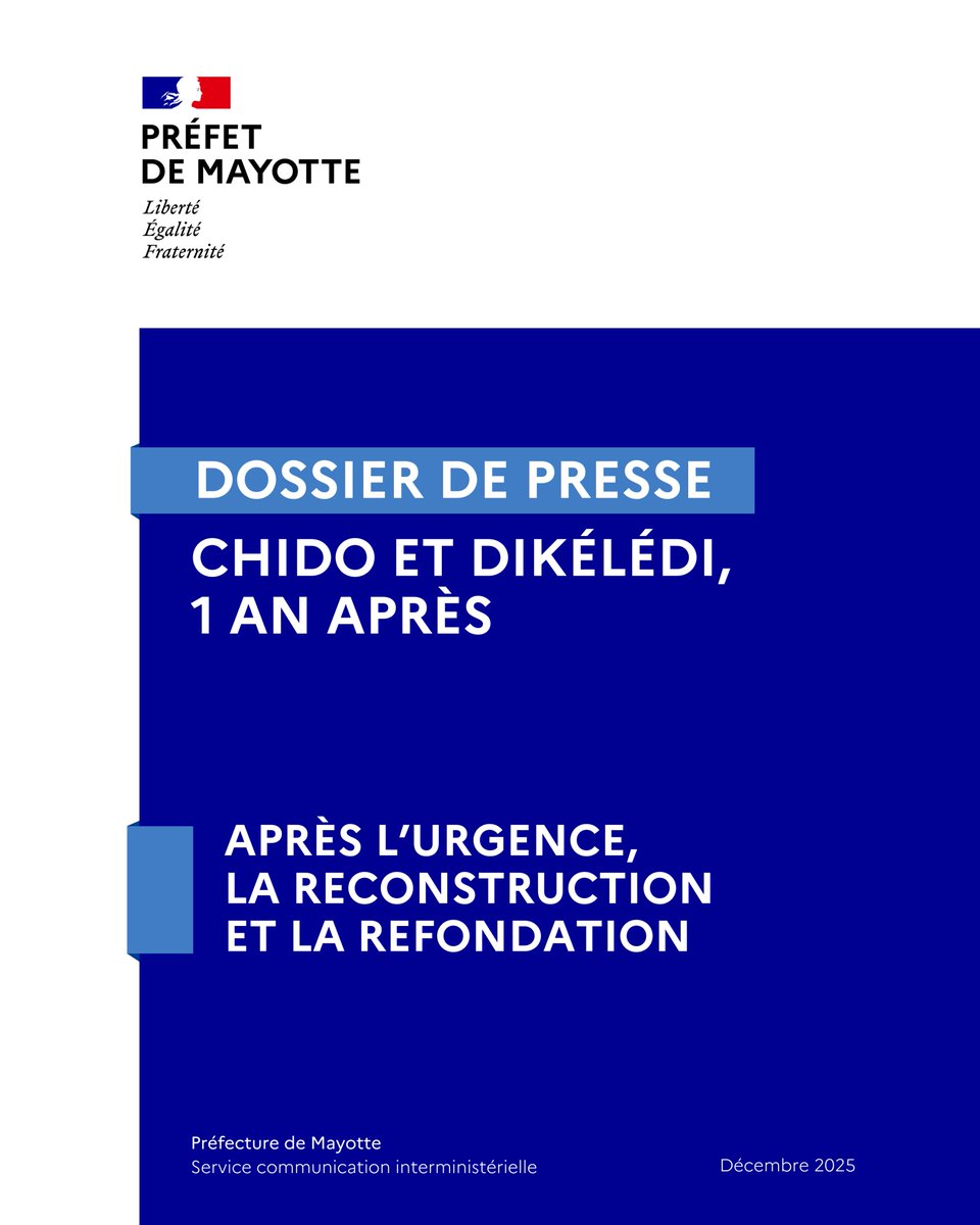Image de Préfet de Mayotte - #Chido #Dikélédi | Un an après le cyclone Chido et la tempête Dikélédi, Mayotte se relève.
📄 Ce do