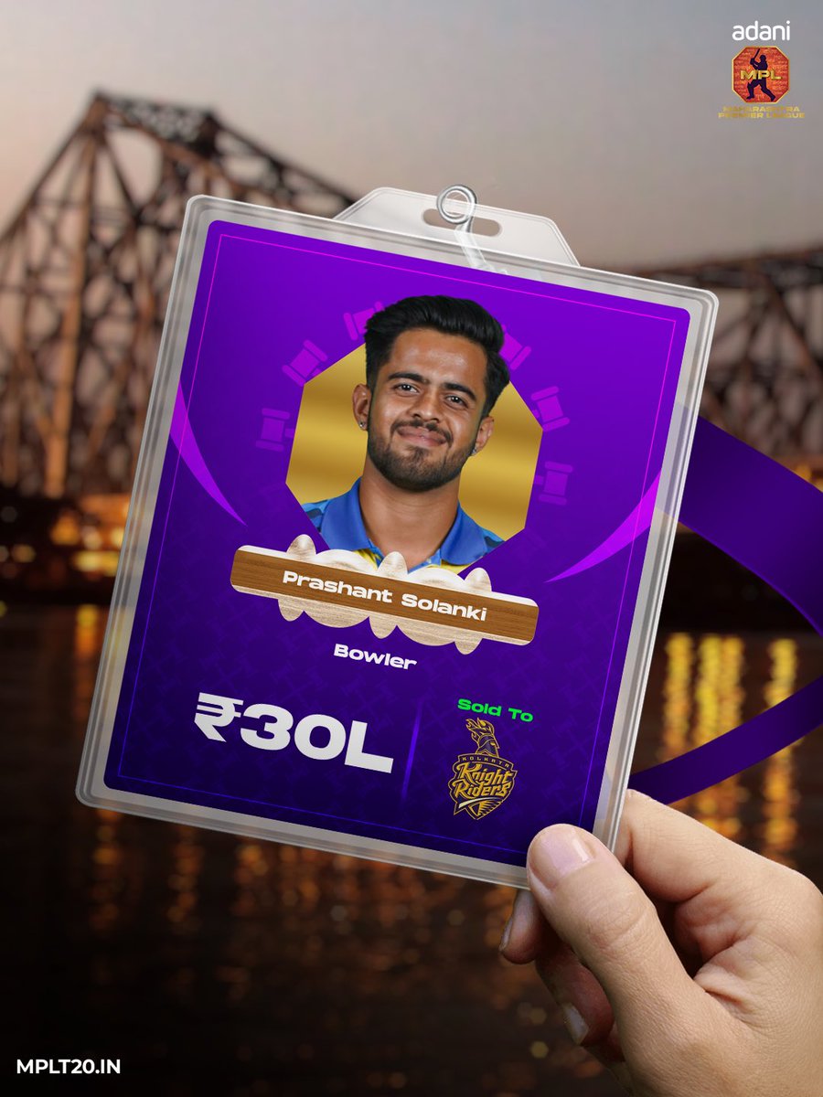 mpltournament's tweet photo. Prashant Solanki is now a Knight! ⚔️💜💪🏻
#ThisIsMahaCricket
#AdaniMaharashtraPremierLeague #MPL #MPL2025 #ipl #iplauction #prashantsolanki #kkr #amikkr #kolkataknightriders https://t.co/tNaMe2ygw3