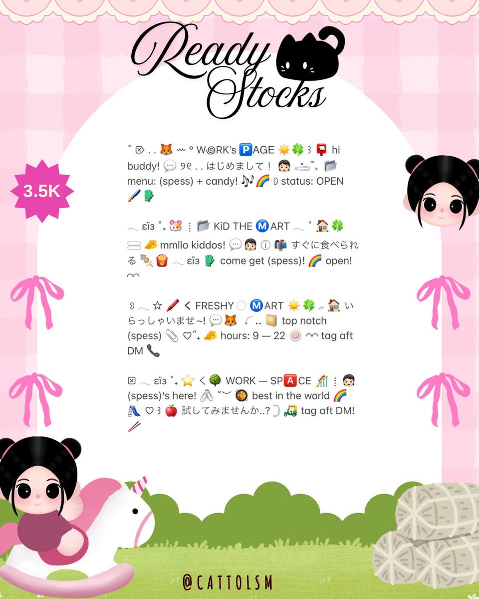 CATTOlSM's tweet image. ⣠ ︵  ♥︎  help repost?  tysm &amp;lt;3 ⭐️🎀  𓂅

◠  ⢸⠀ alline ada  wording  6  bio wording   kidcore  ready  stock. . 🎶🍏  𓂃 . εїз   hanya  3.5k .ᐟ.ᐟ  &amp;gt;___%   💬👧🏻   ▷  ketuk  DM  sekarang. . ✋🏻 ₊˚𓂂

☆ —— tap alt for details! . . 🐈💧
zonauang  %  zonajajan  %  zonaba