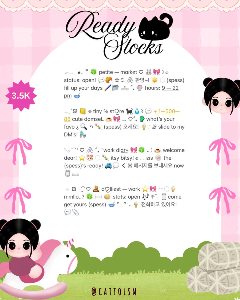 CATTOlSM's tweet image. ⣠ ︵  ♥︎  help repost?  tysm &amp;lt;3 ⭐️🎀  𓂅

◠  ⢸⠀ alline ada  wording  6  bio wording   kidcore  ready  stock. . 🎶🍏  𓂃 . εїз   hanya  3.5k .ᐟ.ᐟ  &amp;gt;___%   💬👧🏻   ▷  ketuk  DM  sekarang. . ✋🏻 ₊˚𓂂

☆ —— tap alt for details! . . 🐈💧
zonauang  %  zonajajan  %  zonaba