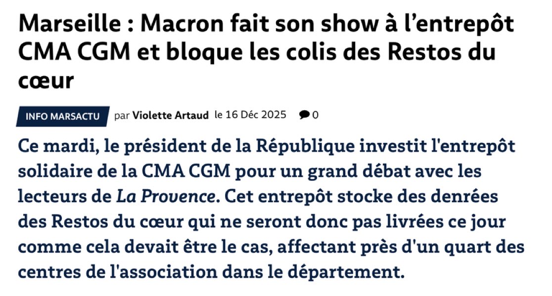 Macron prive les pauvres de repas pour raconter de la merde que personne n’écoute
C’est tout lui…
marsactu.fr/marseille-macr…