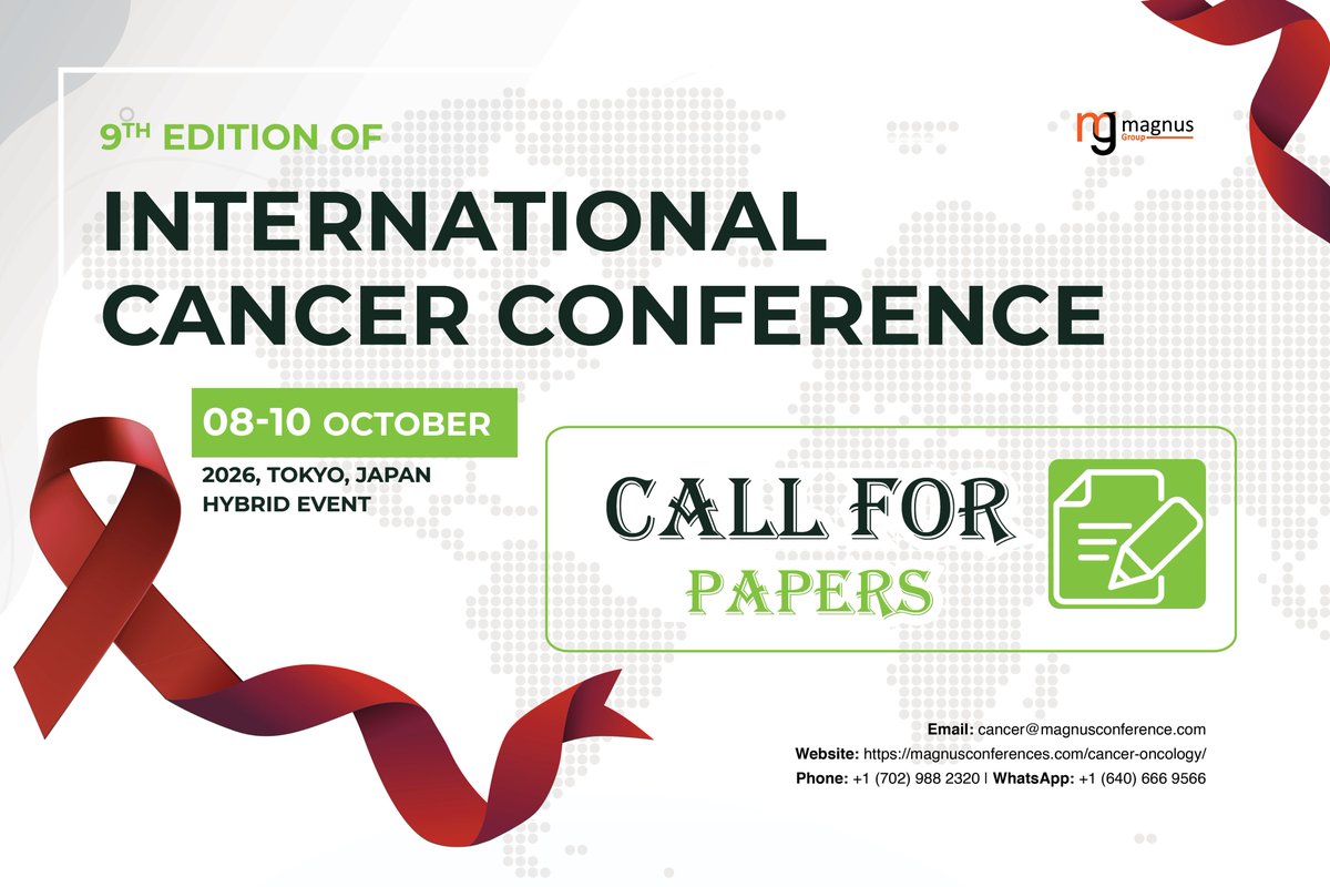 cancerconfer's tweet photo. Join the 9th Edition of #InternationalCancerConference
hosted by #MagnusGroup | Hybrid Event
October 08–10, 2026
📞Phone : +1 (702) 988-2320
Whatsapp : +1 (640) 666-9566
📩 Submit Abstract: https://t.co/yZALgK3P32
🖊️ Register Now: https://t.co/wphTH3C6Na
#ICC2026 https://t.co/hKTSkGUnae