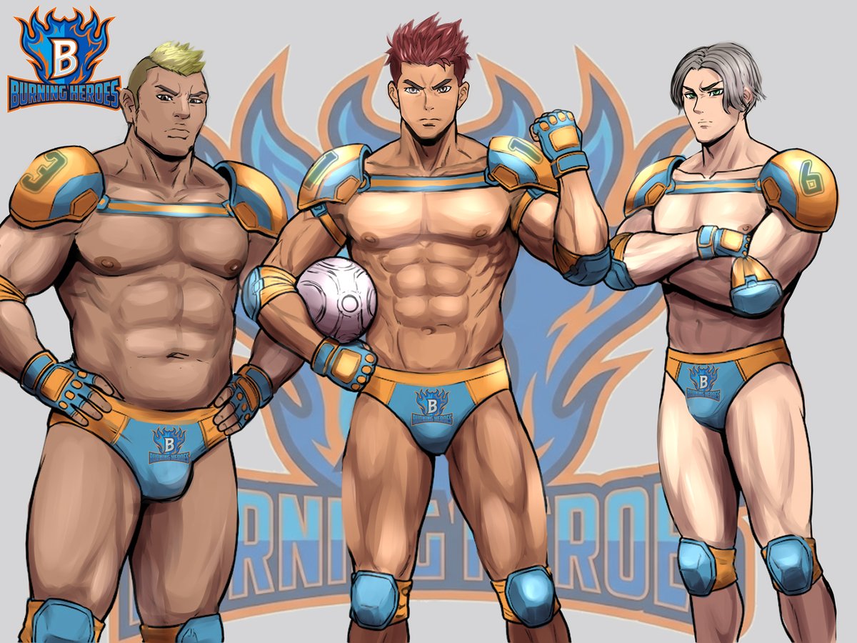 妄想の解像度が上がることを狙って男子チームも描いてみました
労力の都合で3人ずつしか描いてませんが各チームフィールドプレーヤー7人くらいで取っ組み合いしながら競技してるイメージです
あと綺麗なチームロゴは本当に無理だったのでgeminiに手伝ってもらいました…AI絶対許さん派の人はごめんね 