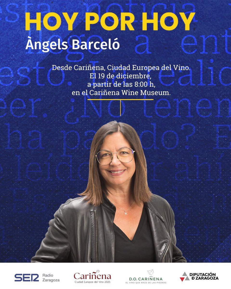 Cariñena, #CiudadEuropeadelVino 2025, será este viernes 19 de diciembre el epicentro de la actualidad política, social y cultural con la emisión especial del programa de Àngels Barceló. <a href="/HoyPorHoy/">Hoy por Hoy</a>  

cadenaser.com/aragon/2025/12…