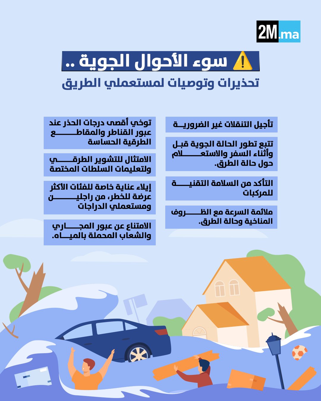 سوء الأحوال الجوية.. تحذيرات وتوصيات لمستعملي الطريق من وزارة النقل واللوجيستيك #المغرب 