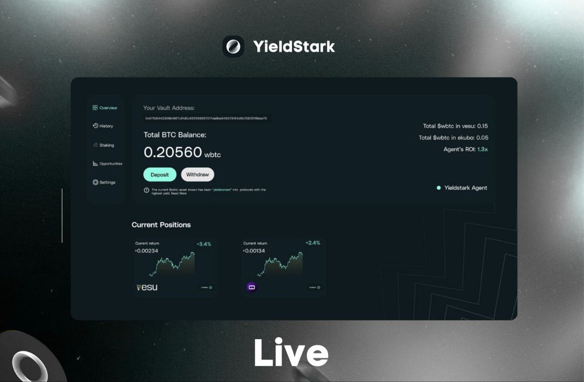 YieldStark's tweet photo. A month ago, we launched YieldStark on testnet and opened access to early users :

https://t.co/jTR4Rh6H1E

This phase is helping us validate flows, performance, and user experience before mainnet.

Give feedback in our discord channel and earn roles : https://t.co/ZsMzVTroBC https://t.co/woZDR6FhV6