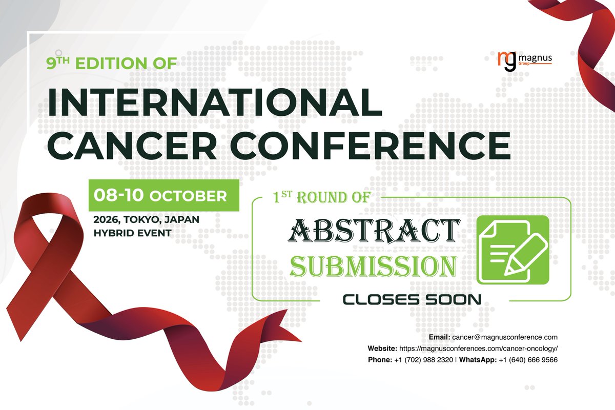 cancerconfer's tweet photo. Abstract submission closes soon #InternationalCancerConference
hosted by #MagnusGroup | Hybrid Event
October o8–10, 2026
📞Phone : +1 (702) 988-2320
Whatsapp : +1 (640) 666-9566
📩 Submit Abstract: https://t.co/yZALgK3P32
🖊️ Register Now: https://t.co/wphTH3C6Na
#ICC2026 https://t.co/SY0P47GBoD
