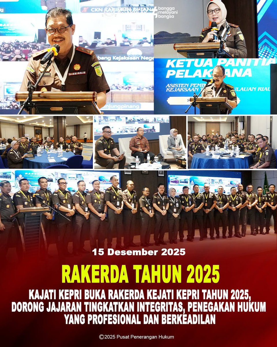 Kepala Kejaksaan Tinggi Kepulauan Riau J. Devy Sudarso secara langsung membuka dan mengikuti Rapat Kerja Daerah (Rakerda) Kejaksaan Tinggi Kepri Tahun 2025 dengan tema “Kejaksaan Berintegritas, Penegakan Hukum Yang Profesional Untuk Masyarakat Kepri Berkeadilan”.