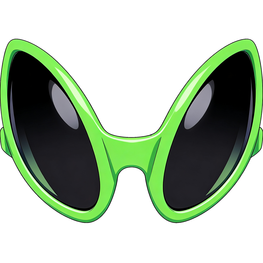 [무료 VTuber 자료]    
외계인 선글라스 VTuber 소품  
사용 조건 없음!!    
가공도 마음껏 가능!!    
요청으로 추가된 선글라스 입니다. 
각도가 미묘하게 다르니 얼굴형에 맞춰 쓰시면 됩니다.
사용하실 때 리트윗 해주시면 정말 감사하겠습니다!  
#VTuberAssets #AIhelp