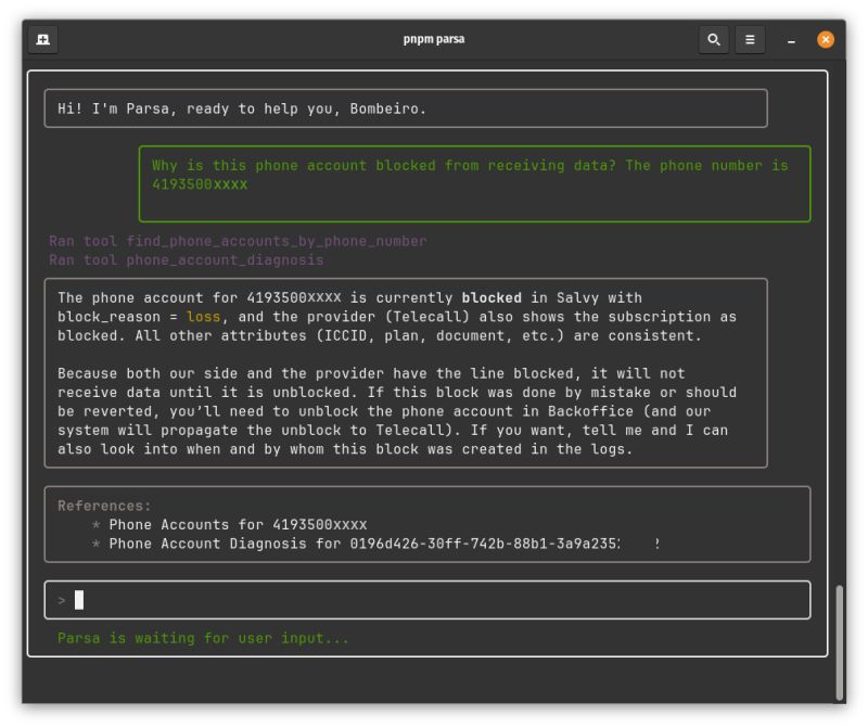 danilocfuchs's tweet photo. We built a custom CLI for debugging production issues

Some weeks ago, at the first Salvy Hack Week, we built a multi-agent copilot for on-alert engineers (Bombeiro da semana).

1/2 https://t.co/ZQTISXnn9o