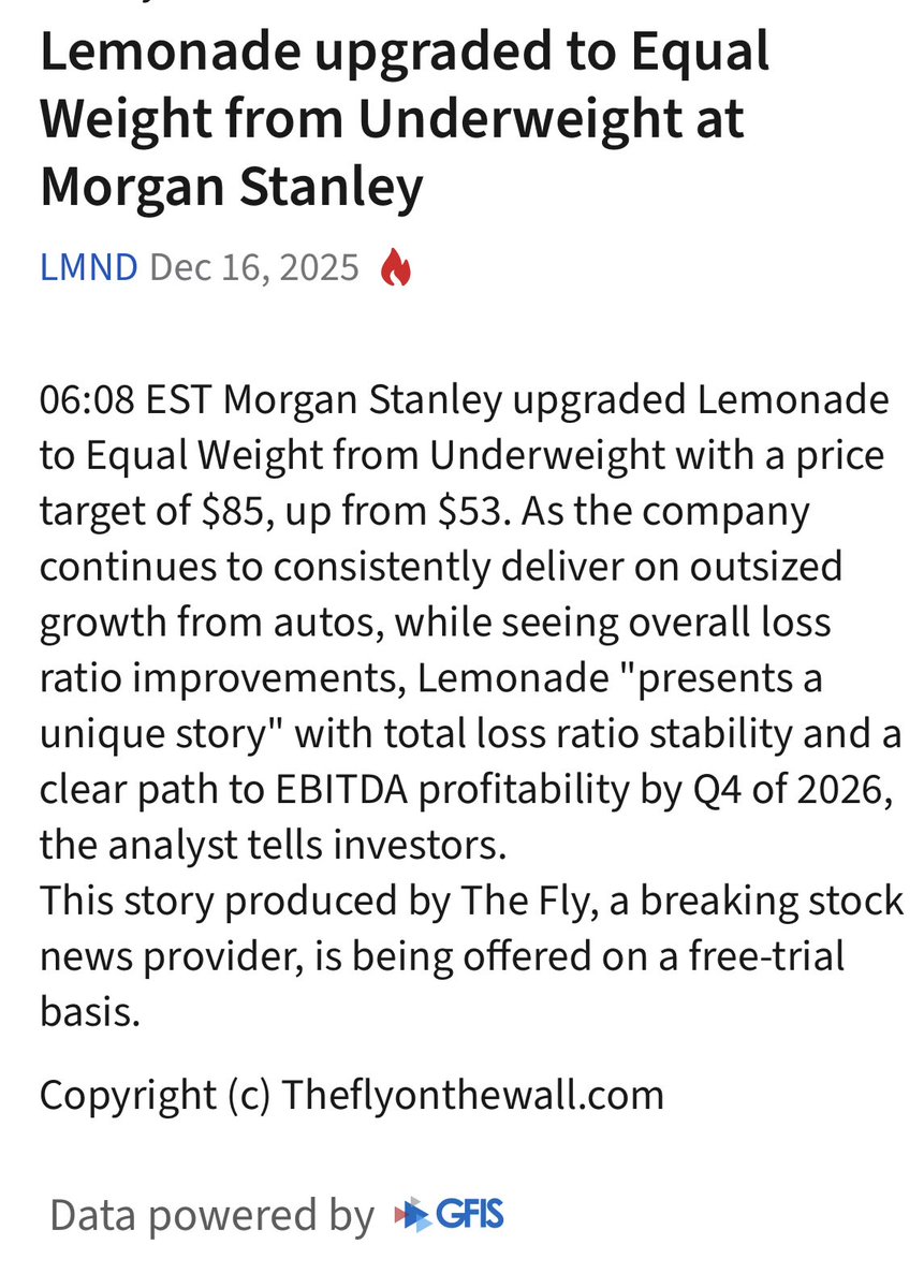 GuyAltman's tweet photo. Morga Stanley waking up to the story, this is going to ATH next year. $LMND https://t.co/mQCqRv192x