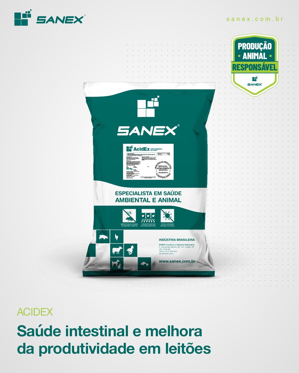 sanex_ltda's tweet photo. Maximize o desempenho de leitões com Acidex, aditivo acidificante protegido da Sanex. Melhora a digestibilidade, reduz perdas e aumenta a produtividade, com tecnologia exclusiva e segura.

Saiba mais: https://t.co/w13kZEqr5S

#suinocultura #suinos #producaoanimal https://t.co/uQuRlsVpmp