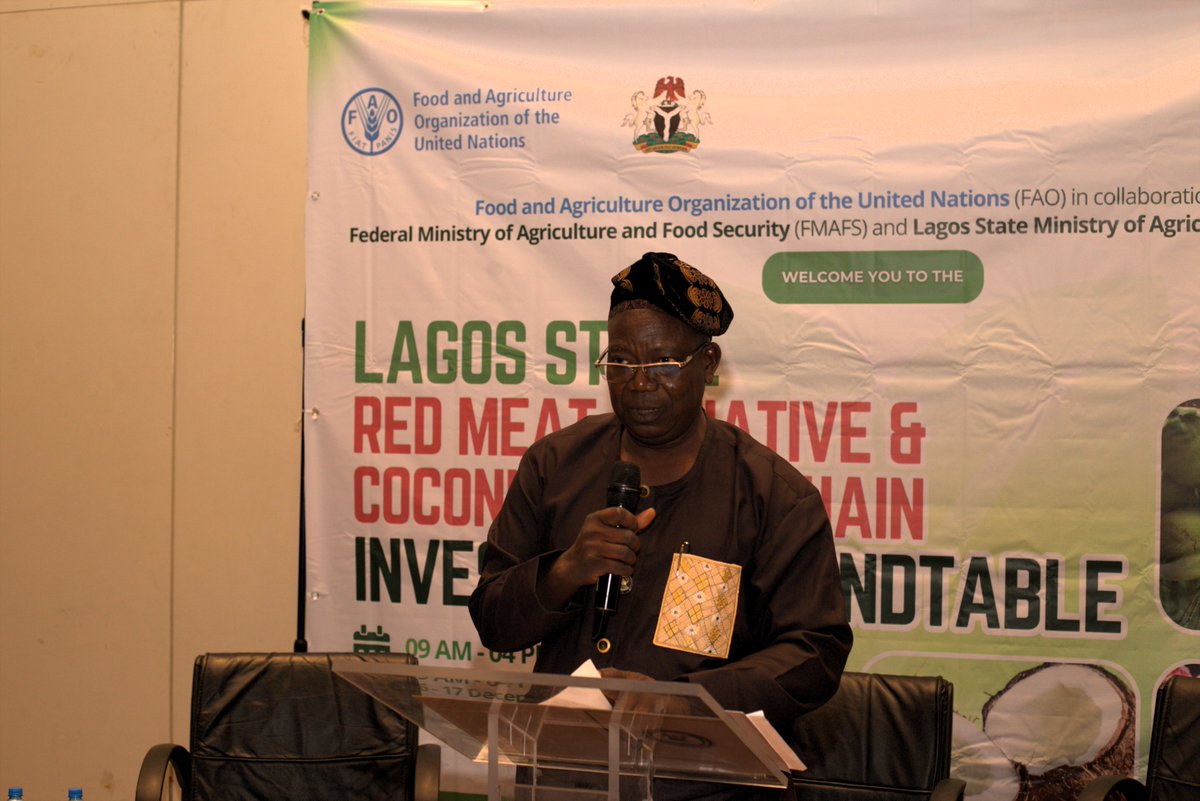 📍 #HappeningNow

<a href="/FAO/">Food and Agriculture Organization</a>, <a href="/NGfmafs/">Nig Federal Ministry of Agriculture &Food Security</a> &amp; <a href="/followlasg/">The Lagos State Govt</a> open a 2-day Investment Roundtable to unlock financing for the Red Meat Initiative &amp; Coconut Value Chain.

Public &amp; private investors gather to turn data-driven analyses into bankable agrifood investments.
#4Betters <a href="/NigeriaGov/">Government of Nigeria</a>