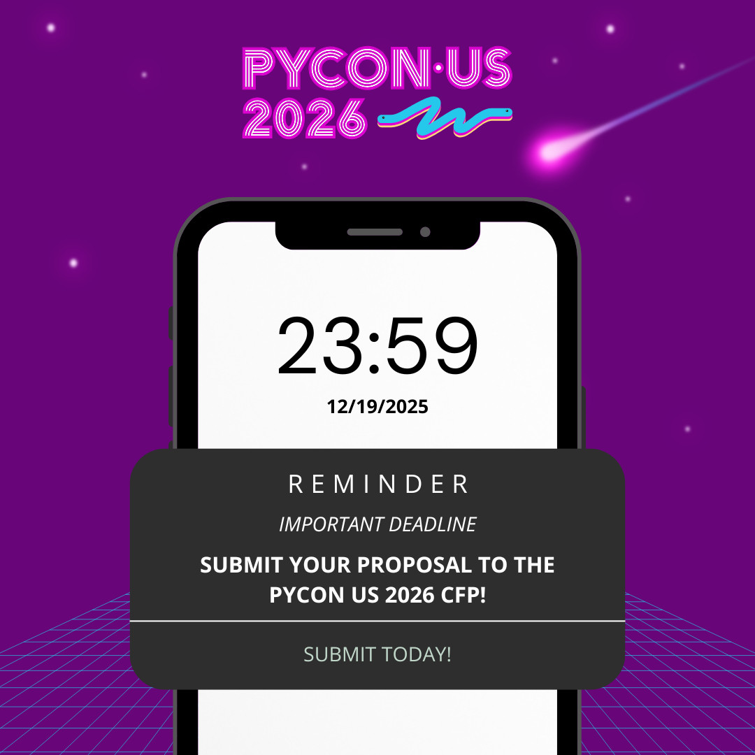 pyconcharlas's tweet image. ⏳ ¡Última semana para enviar tus propuestas al CFP de #PyConUS 2026!

¡No te pierdas nuestros dos nuevos tracks!

🤖 El futuro de la IA con #Python
🔐 Pioneros en Seguridad con Python

📩 Envía tu propuesta aquí:
 lnkd.in/eVVQ65Sq

#PyConCharlas #PyCon #Español