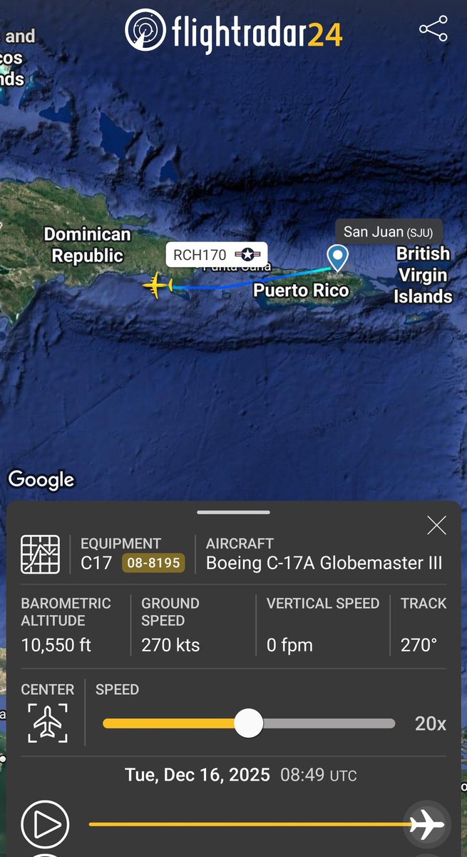 sipjack1776's tweet photo. C-17A Globemaster III 🇺🇲 
#AE2FA7/08-8195/RCH170
San Juan>Santo Domingo at 8:49 UTC
Currently en route to Homestead (KHST) out of Santo Domingo (MDSD).
@Borrowed7Time @r4streando @FlconEYES @ArmchairAdml @SA_Defensa https://t.co/TK3tmcN7He