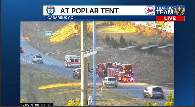 TrafficTeam9's tweet image. ALERT: This crash appears to be on Poplar Tent Rd. ramp to I-85 SB in #ConcordNC #CabarrusCo #clt #cltraffic #clttraffic