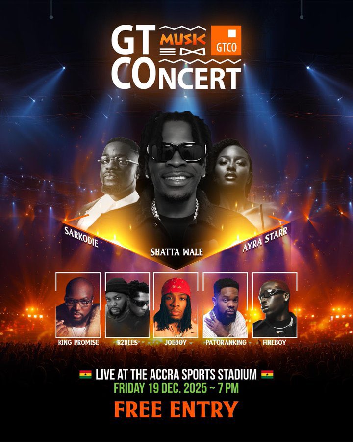 KojoManuel's tweet image. Accra!! @GTBankGhana is coming through with the craziest lineup this Friday at Accra Sports Stadium.
It’s a free show, pull up!! 🇬🇭🔥