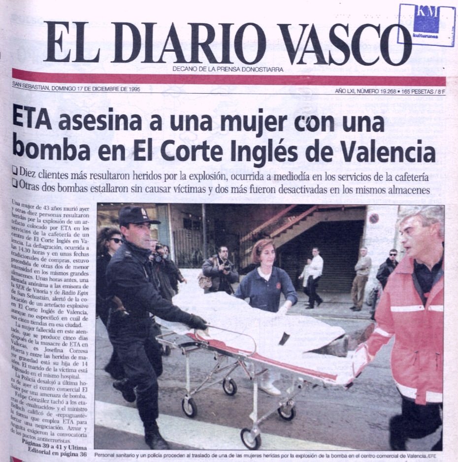 Es sábado, estás con tu marido y tú hija en el <a href="/CorteIngles/">Corte íngles</a> de Pintor Sorolla de #Valencia  ultimando compras de #Navidad, ¡cómo ibas a imaginar que ahí mismo te iban a matar!
Ocurrió #TalDiacomoHoy de 1995, se llamaba Josefina Corresa.
¡Podías haber sido tú!

También #impune🧵