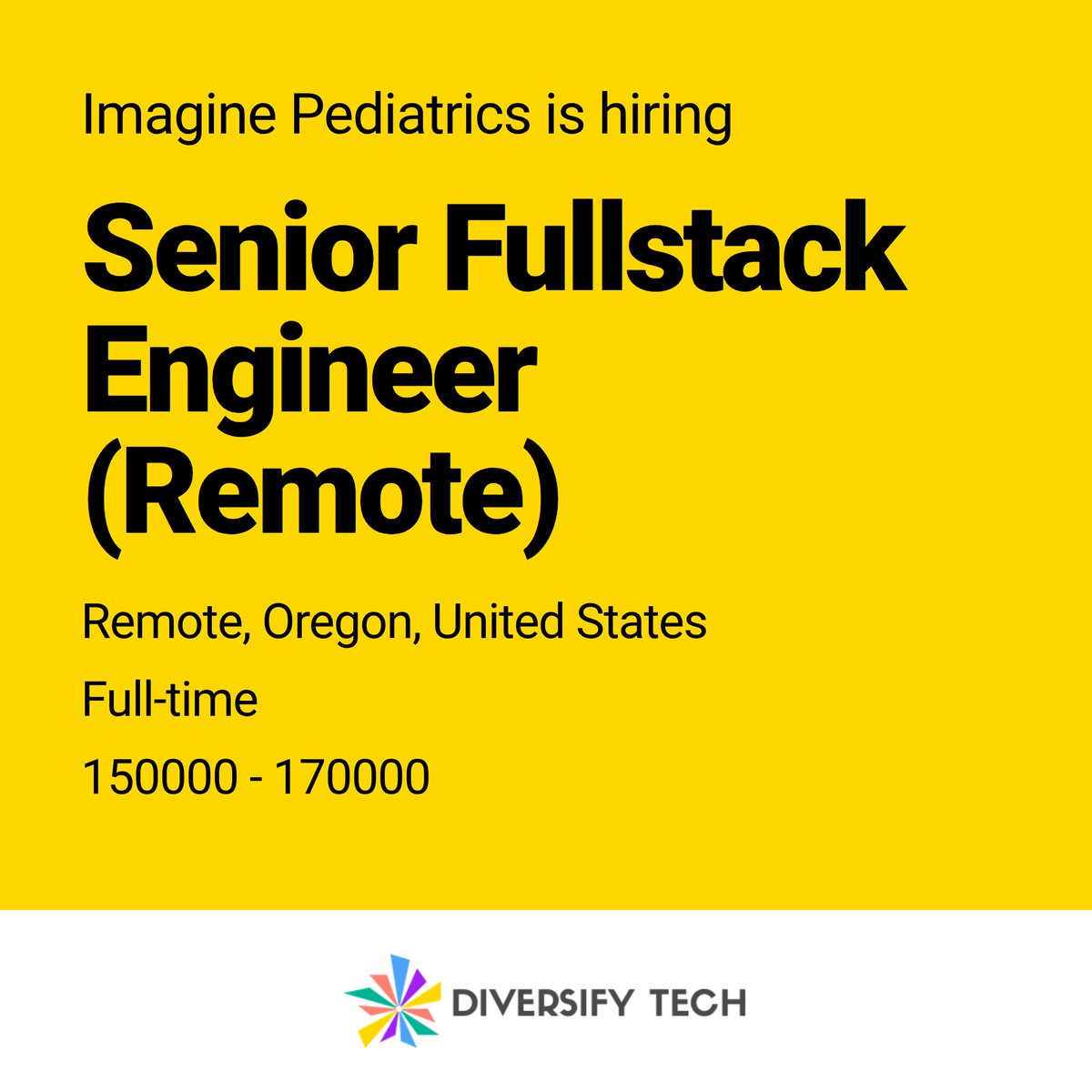 DiversifyTechCo's tweet photo. 📣 Job Alert: Imagine Pediatrics is looking for a Senior Fullstack Engineer (Remote)!
➡️ Apply now: https://t.co/xfsCGvn0mx
#DiversifyTech #WomenInTech https://t.co/UM95XCG34d